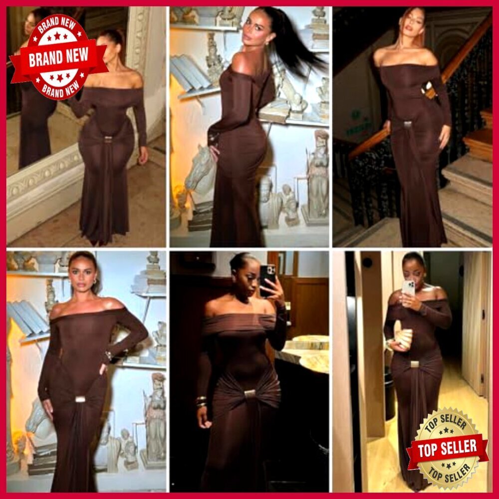 Off Shoulder Long Sleeve Maxi Dress Ruched Bodycon Party Cocktail Elegant - Picture 6 of 7